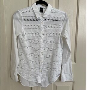 Barneys New York Made in Italy White Eyelet Lace Button Down Shirt - Small